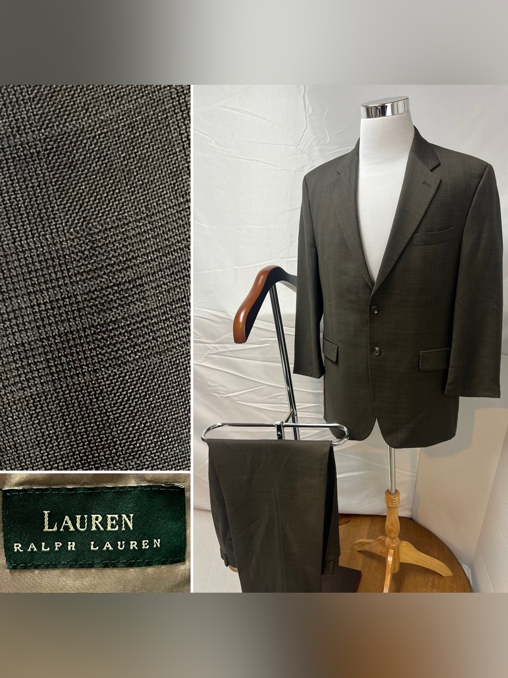 Ralph Lauren Men's 42 Blazer 34x29 Pants Dark Taupe Plaid Suit - Picture 6 of 8